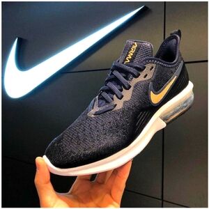 Nike Air Max Sequent 4 Women’s Size 9.5 Running Shoes AO4486-003 Blue Gold Swish